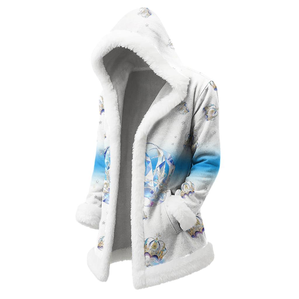 Унисекс Повседневная и Модная Куртка с Капюшоном и Длинными Рукавами с Плюшевым Воротником и Принтом Карнавала