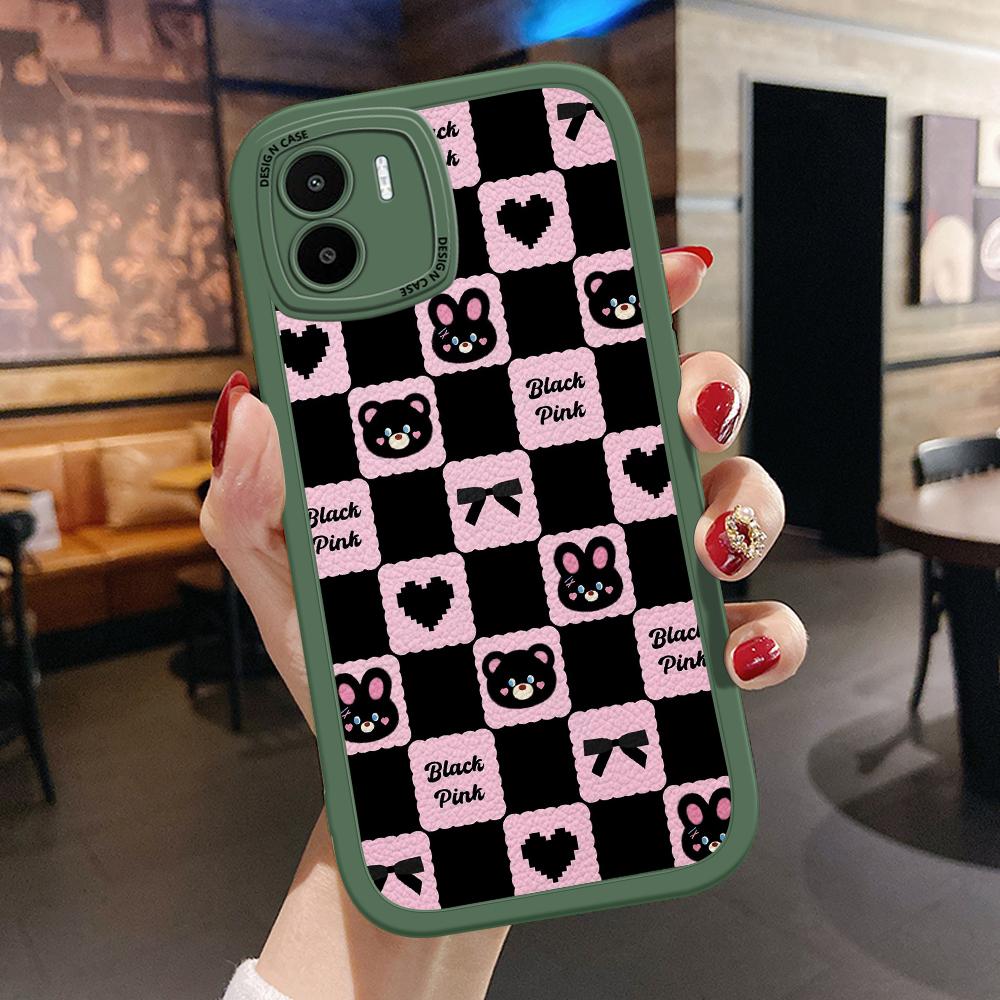 Решетчатый милый чехол для телефона из искусственной кожи с изображением медведя и кролика для iPhone 15 14 13 12 Pro Max Samsung Galaxy S23 Ultra S20 FE A52 Redmi Xiaomi POCO Мягкий чехол