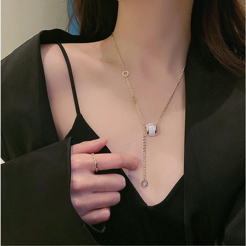 South Korea Dongdaemun Diamond-Set Opal Small Waist Necklace Cold Wind Necklace Beautiful Collarbone Chain