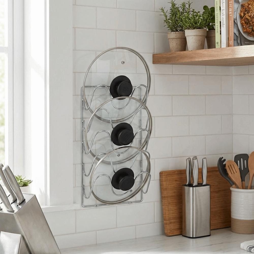 Iron Pot Lid Storage Rack Wall Hanging Pan Cover Storage Holder Cutting Board Holder Cabinet