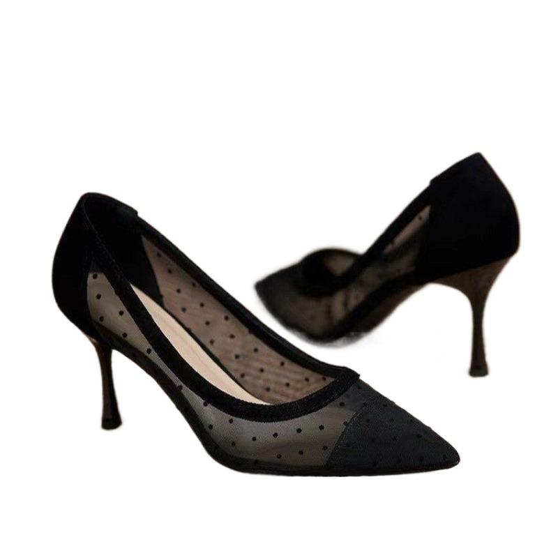 Модная женская обувь 2025 Лето Мода Остроносые Сетчатые Дышащие Туфли на шпильке Неглубокие Сандалии для женщин Zapatos De Mujer Женские Сандалии