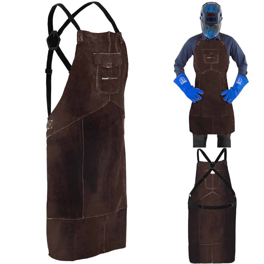 Welding apron, leather, size L, brown