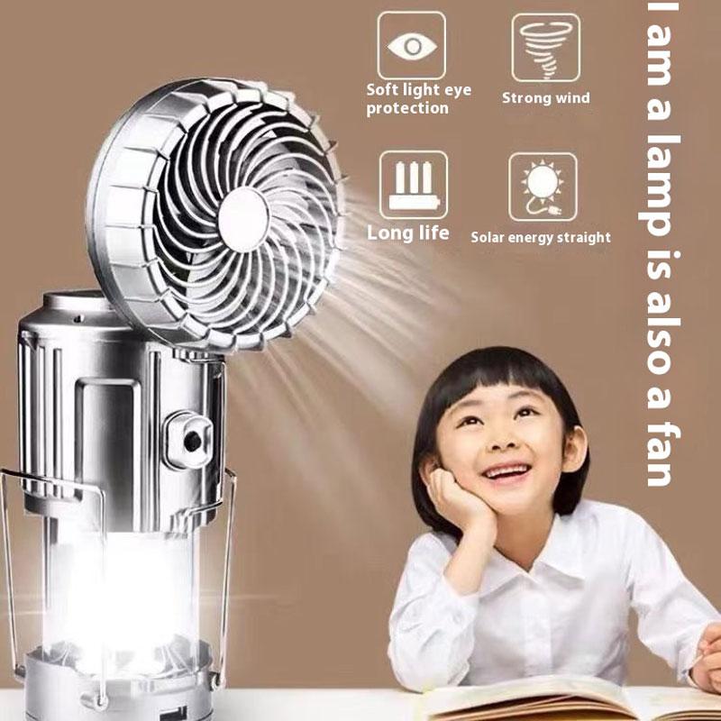 Солнечная Портативная Кемпинговая Лампа Электрический Вентилятор 1500 мАч Светодиодная Солнечная Энергия Подвесная для Палатки Перезаряжаемая Наружная Аварийная Лампа с Вентилятором