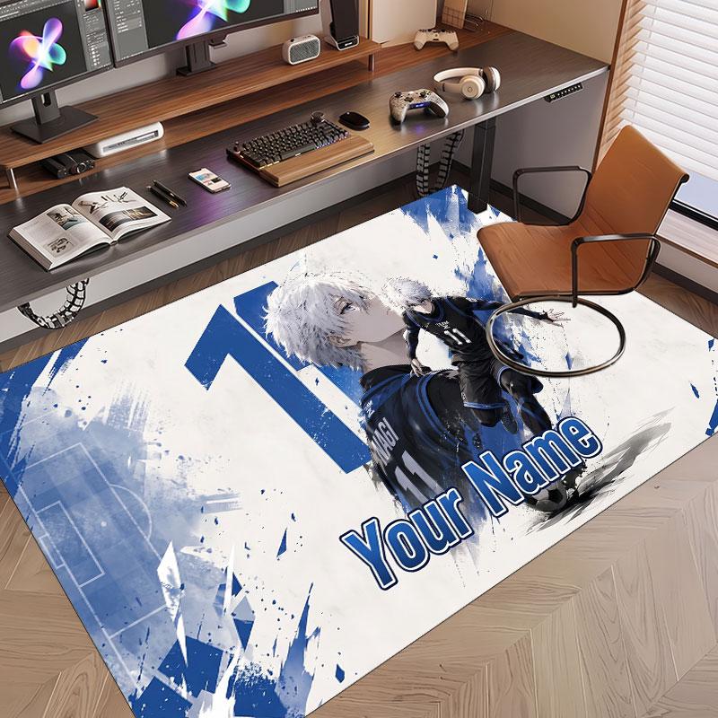 Custom Name Crystal Velvet Rug,Blue Lock Comfortable Anti Slip Floor Mat For Room Decoration