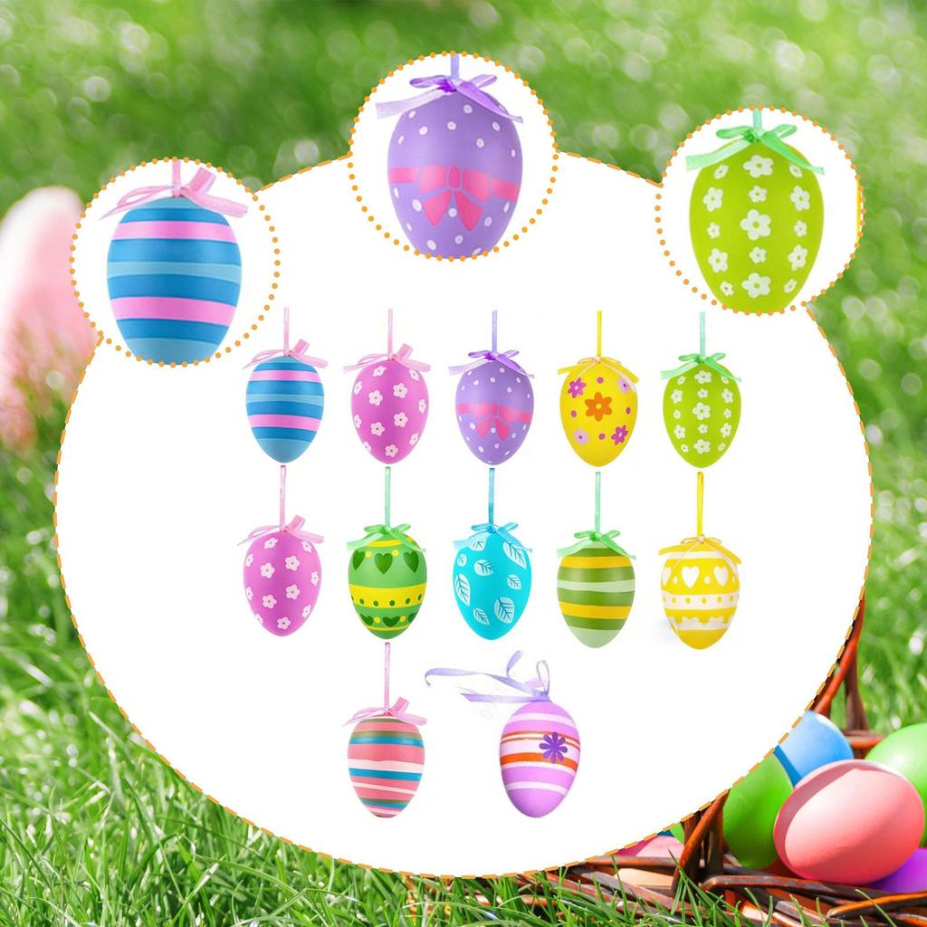 24 Pieces Easter Decoration Eggs 6x4cm Tree Basket Ornaments for Window Party Home