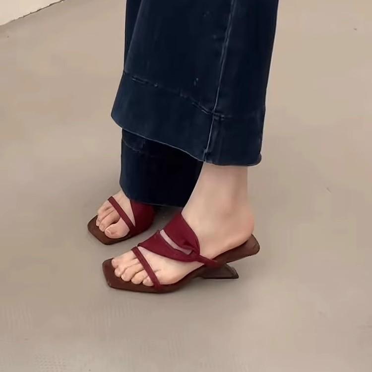 Soft Leather Version~ French Retro Square Head Casual Word with Sandals Daily Wear Two High-heeled Sandals 2025 New Models