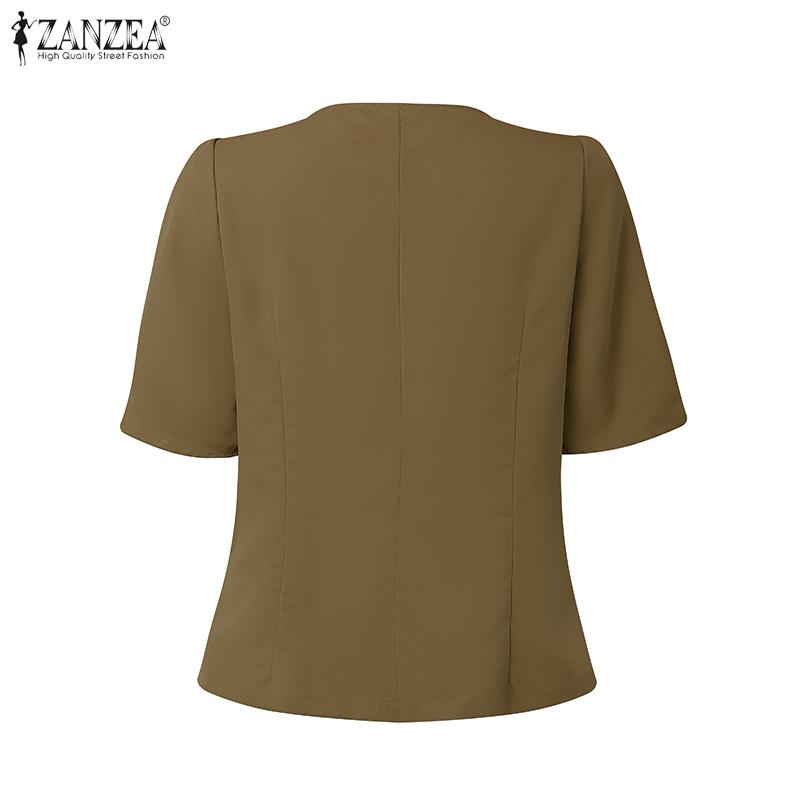 ZANZEA Женская блузка с квадратным вырезом, летняя, повседневная, с коротким рукавом, приталенная