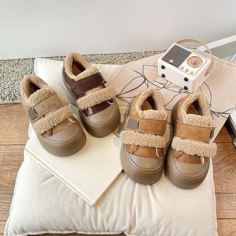 Girls Flat Shoes Toes Capped Non-slip for Winter Children Warm Shoes Korean Style 2024 Winter Kids Fashion Shoes Sweet Hook&loop