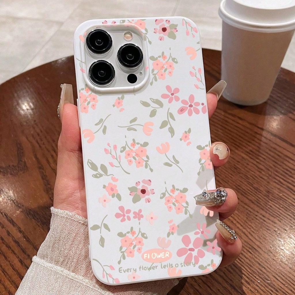 Милый розовый чехол с цветочным принтом для iPhone 16 Pro Max, Кавайный мягкий ТПУ чехол с цветочным узором, Защитный чехол