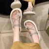Vintage Platform Slippers Women Summer Wear New Lace-up Butterfly Bright Diamond Toe Roman Beach Sandals
