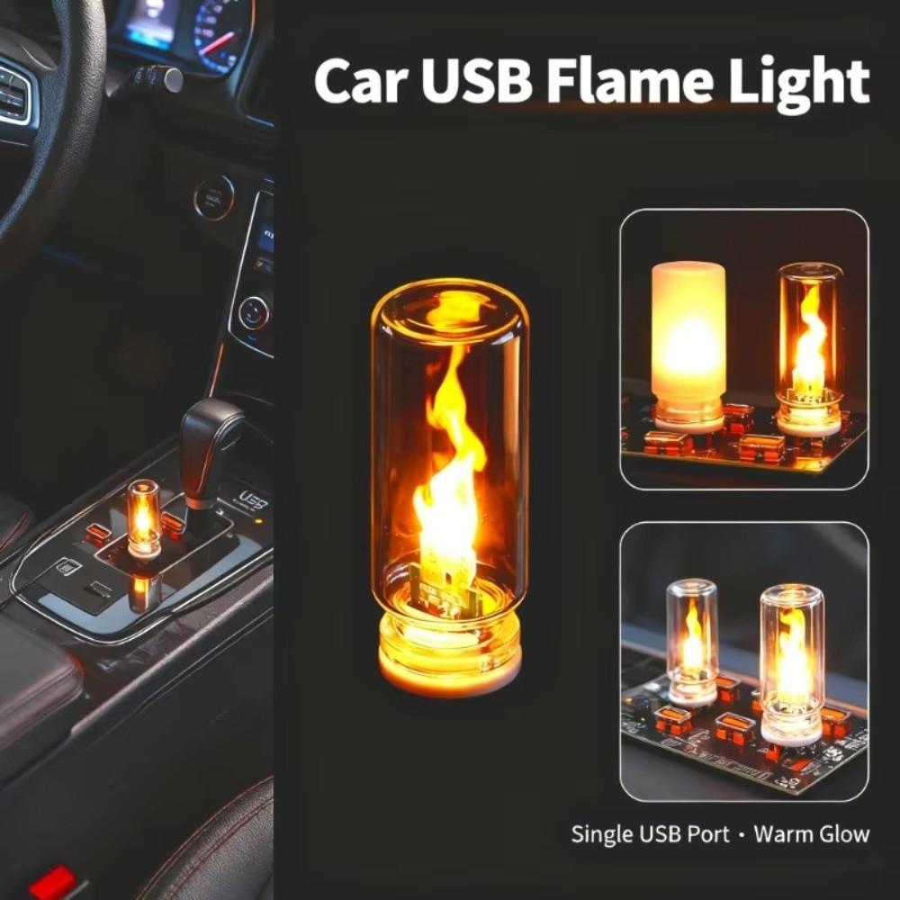 Glass USB Flame Night Light Warm Light Simulated Candle Light LED Flame Lamp Car Interior Decor