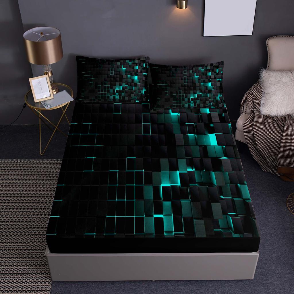 Матрас Три предмета Цифровая печать Простыня Все включено Покрывало для кровати Сотовый Клетчатый узор Постельное белье