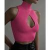 New Summer Solid Color Sexy Hollow Design Short Vest Turtleneck Navel Hot Girl Sweater Halter Neck Top