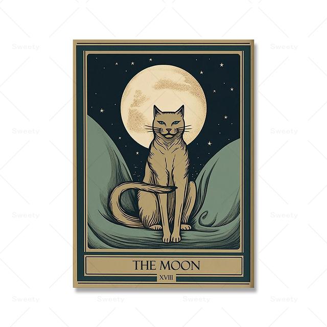 Солнце Луна Любовник Волшебник Таро Кот Богемная Настенная Картина Маслом Ведьма Любовник Подарочная Печать и Плакат