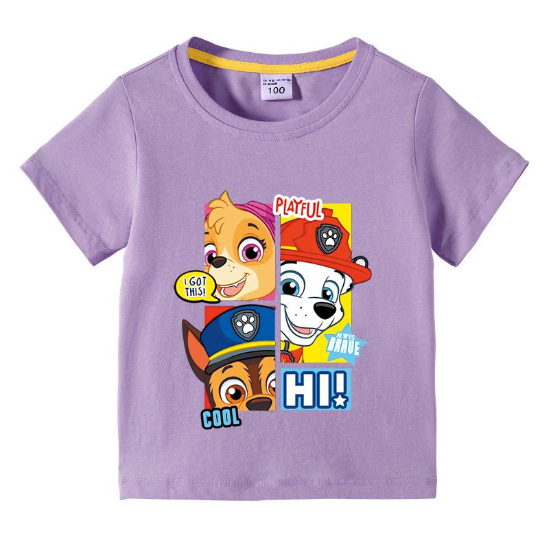 Щенячий патруль Детская летняя одежда Мальчики Футболка Детские однотонные свободные футболки Топы Девочки Круглый вырез Мультяшные футболки