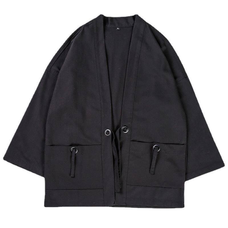 Летний халат в китайском стиле из перьев, мужской кардиган ханьфу из хлопка и льна, японское кимоно, льняная рубашка с рукавом три четверти, куртка