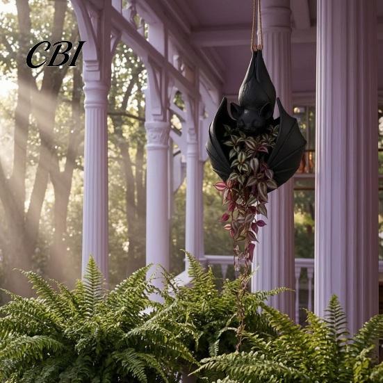 Halloween Plant Holder for Home Bat Shaped Hanging Planter, Gothic Pot Indoor Outdoor Garden Small Foliage Planter Windowsill Wall Decor, Unique Wing