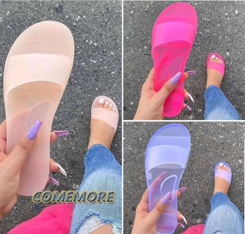 Woman's Sandals Sexy Summer Shoes Woman Slip On Fashion Slides Ladies Transparent Flats Shoes Flat Flip Flop Beach Large Size 42