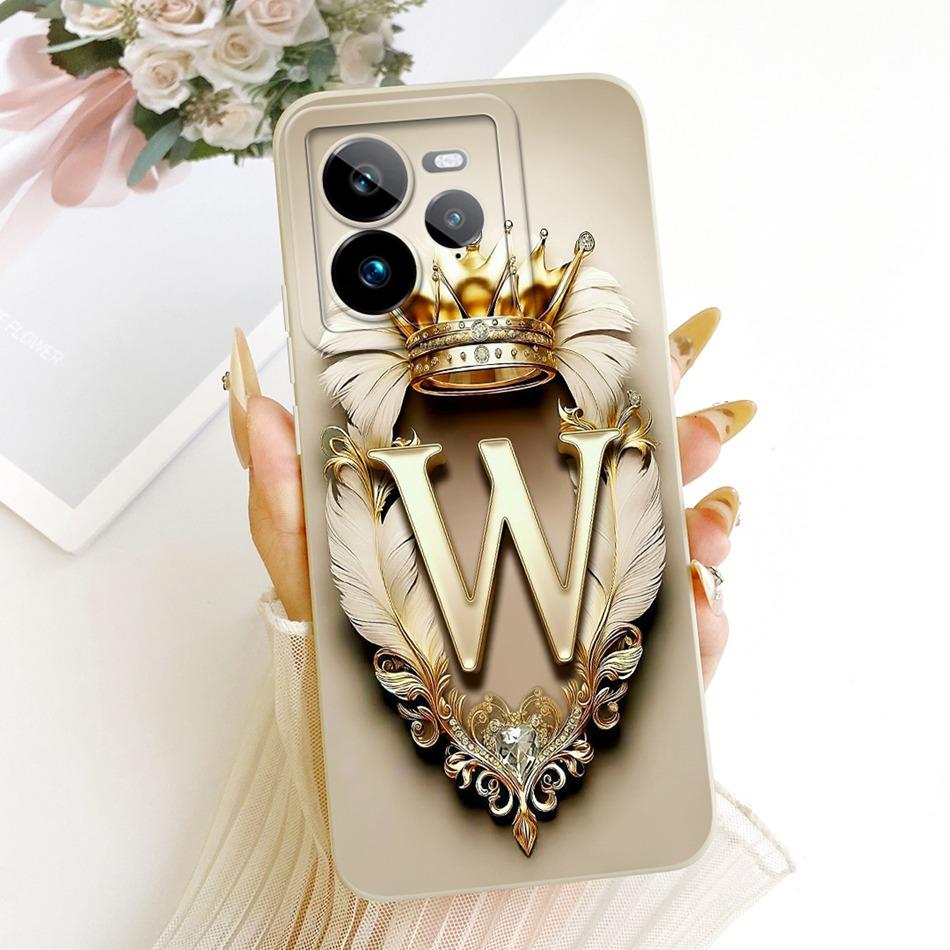 For Realme GT 7 Pro Feather Crown Initial Letter Phone Case For Realme GT7 Pro RMX5010 Soft Silicone Covers Bumpers