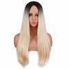 Ladies Long Straight Hair Synthetic Wig Cosplay Wig Black Gold Gradient Middle Layer Heat-resistant Glueless Wig