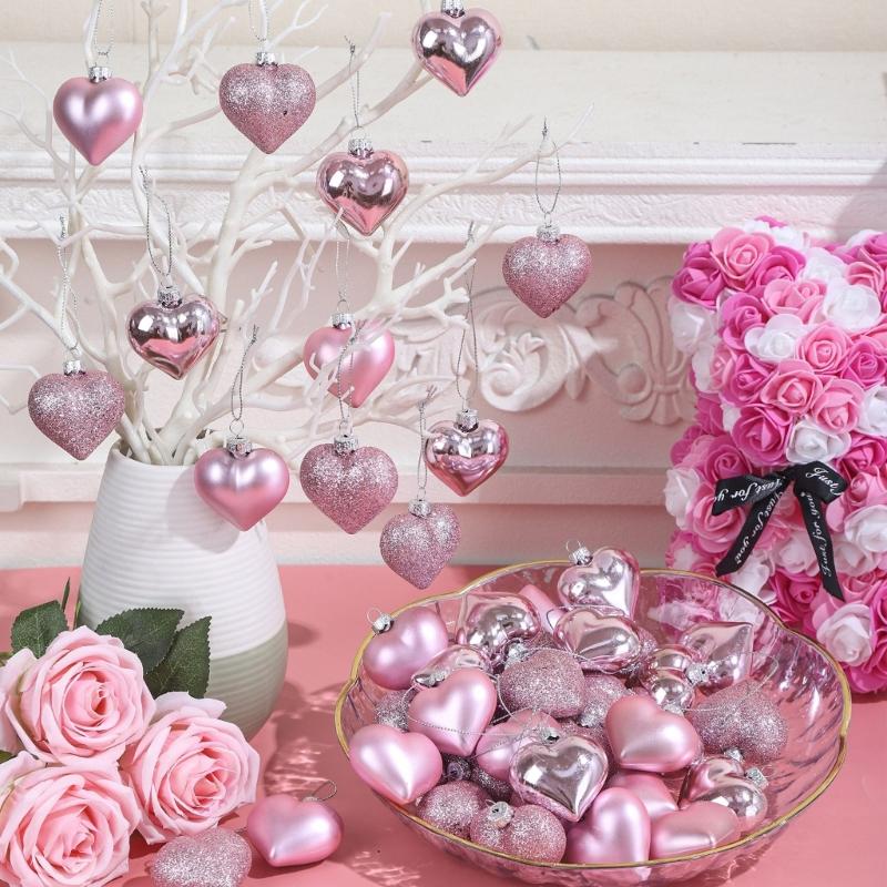 Heart Ornament Heart Baubles Hanging Ornament for Valentine Day Decors Mother Day Christmas Tree Wedding Party Decoration