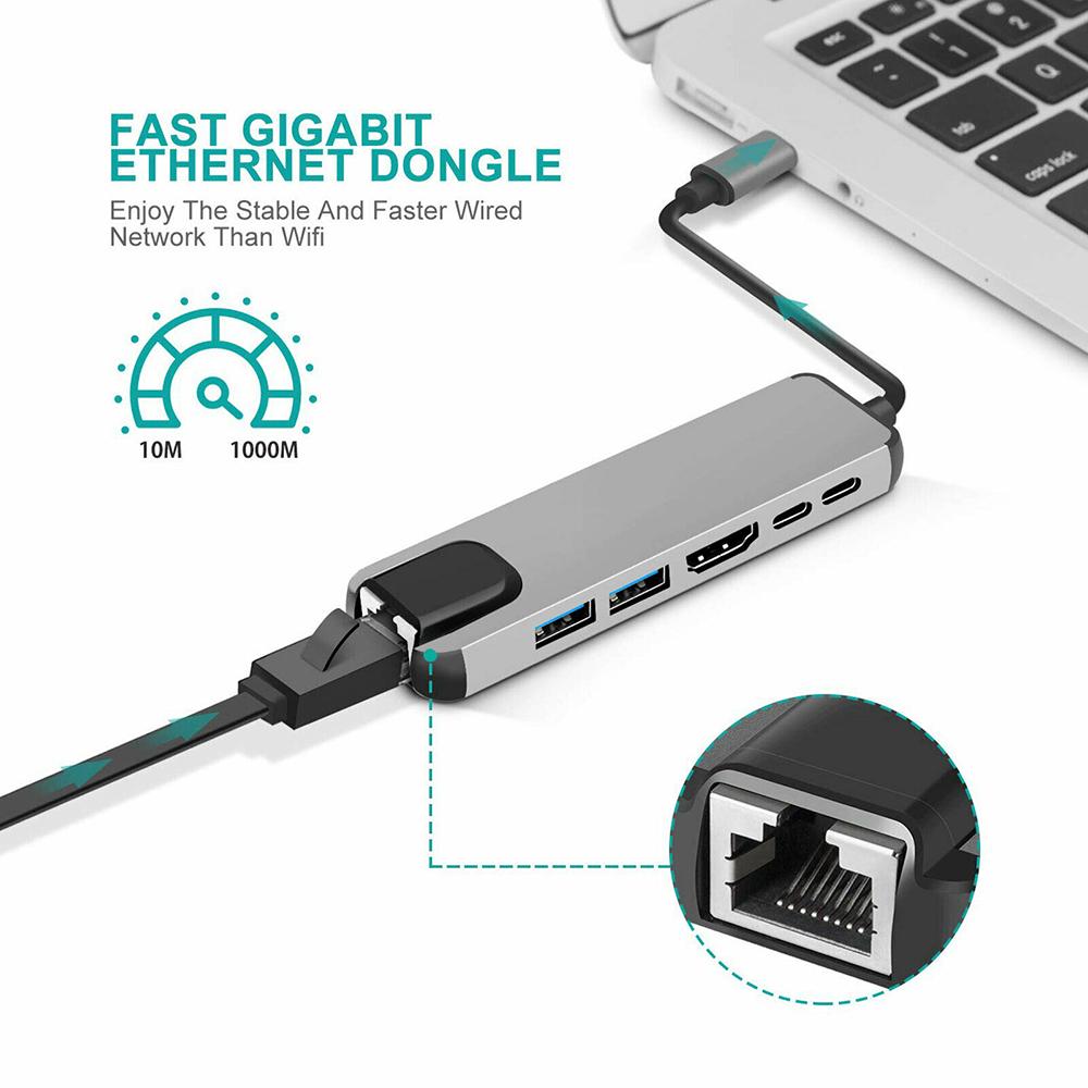 Alloy PD Charging Multi-port Adapter USB 3.1 Type-C Hub RJ45 Ethernet USB-C Expander 4K HDMI