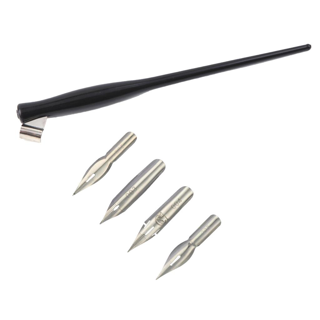 Dip Pen Holder with 4 Interchangeable Tip Resin Dip Pen Holder Adjustable Metal Flange for Beginner Artist Writing
