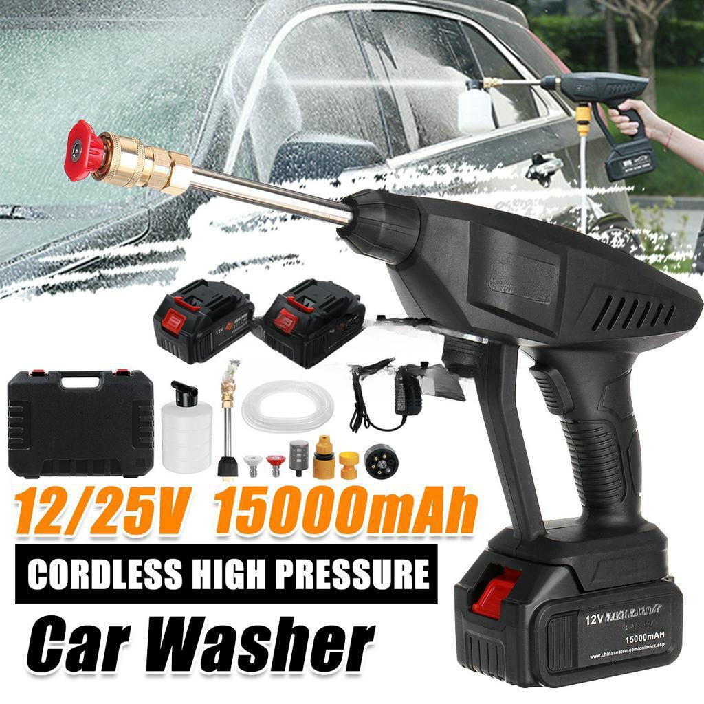 156/200W 100-240V 12V/25V Cordless Pressure Cleaner Car Washer & Water Hose Nozzle 2 Battery Outdoor