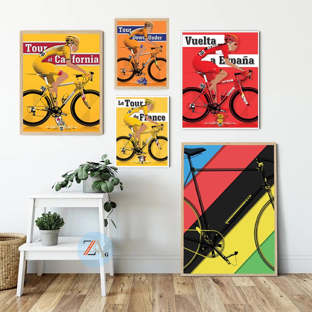 Solid Wood Frame Biker Race Nordic Fashion Art Poster Picture Color Canvas Painting Print Art Wall Decortion Mural Modern Home Room Decor Gift