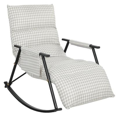 Adjustable Backrest And Footrest Rocking Chair Linen Upholstered Rocking Chair Balancing Armchair 62x100x89 Cm Gray