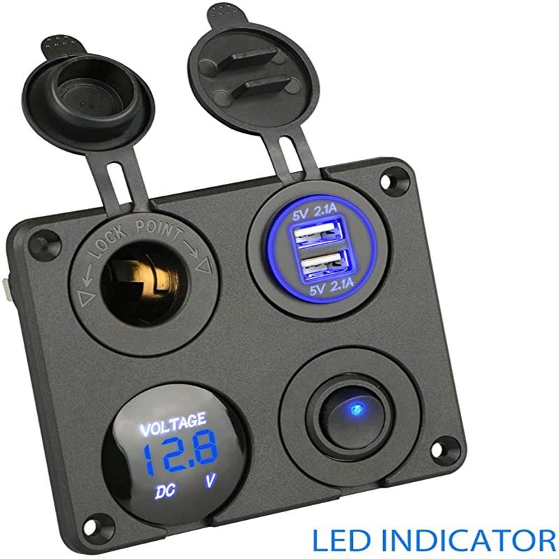 Автомобильное зарядное устройство 4 в 1, двойной сабвуфер и вольтметр 4,2 А, 12 В, прикуриватель и светодиодный выключатель, подходит для лодки, автофургона, грузовика