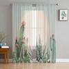 Gradient Sunset Cactus Tulle Curtains Living Room Kitchen Chiffon Curtain Bedroom Balcony Sheer Curtain Fashion Home Decor