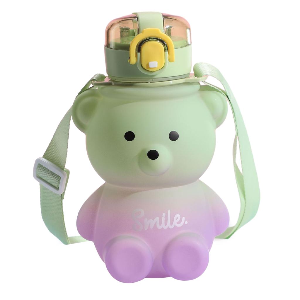 Милый градиентный мультяшный медведь соломенная чашка с ремешком герметичная многоразовая питьевая вода стакан для дома и офиса