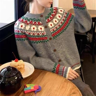 Женский ретро кардиган-свитер в стиле Fair Isle с цветовыми блоками, модное свободное повседневное пальто Осень-Зима 2026