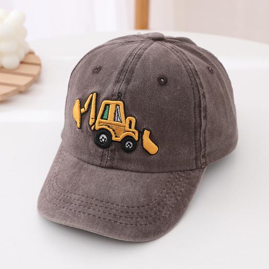 Детская шляпа унисекс, мытая бейсболка в стиле ретро, ​​мультяшный экскаватор, вышивка, с длинными полями, защита от солнца, защита от солнца, уличный головной убор, шляпа от солнца