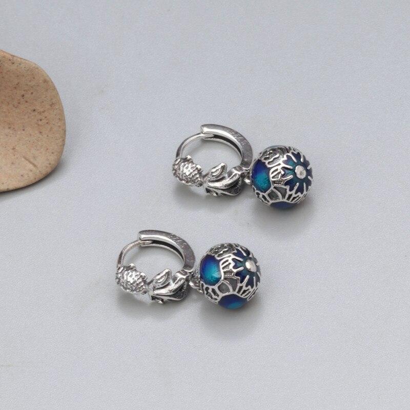 Стерлингового серебра 925 пробы, эмалированный шарик, золотая рыбка, пряжка для ушей, зажим для ушей, винтажные висячие серьги в этническом стиле, женские украшения, оригинальные сертифицированные