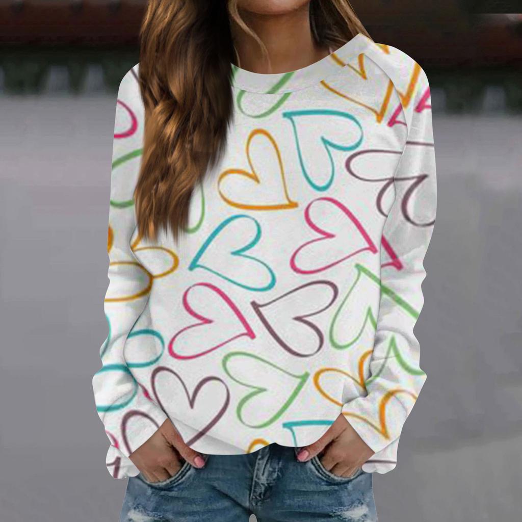Женская модная повседневная толстовка с длинным рукавом и принтом на День святого Валентина и круглым вырезом