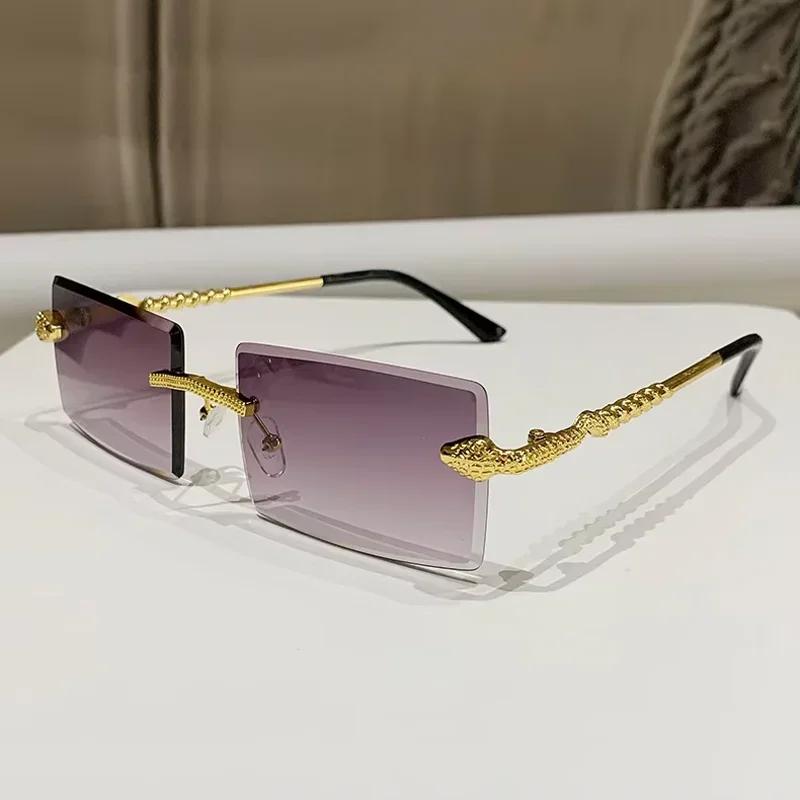 Classic Rimless Rectangle Sunglasses Women Men Designer Brand Sun Glasses Female Male Personality Metal Mirror