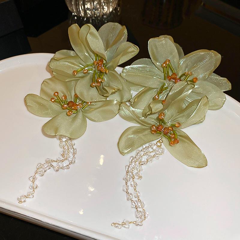 Эффектные Серьги в Отпускном Стиле с Цветами из Кружева и Хрустальными Кисточками, Элегантные Серьги Высокого Качества для Женщин