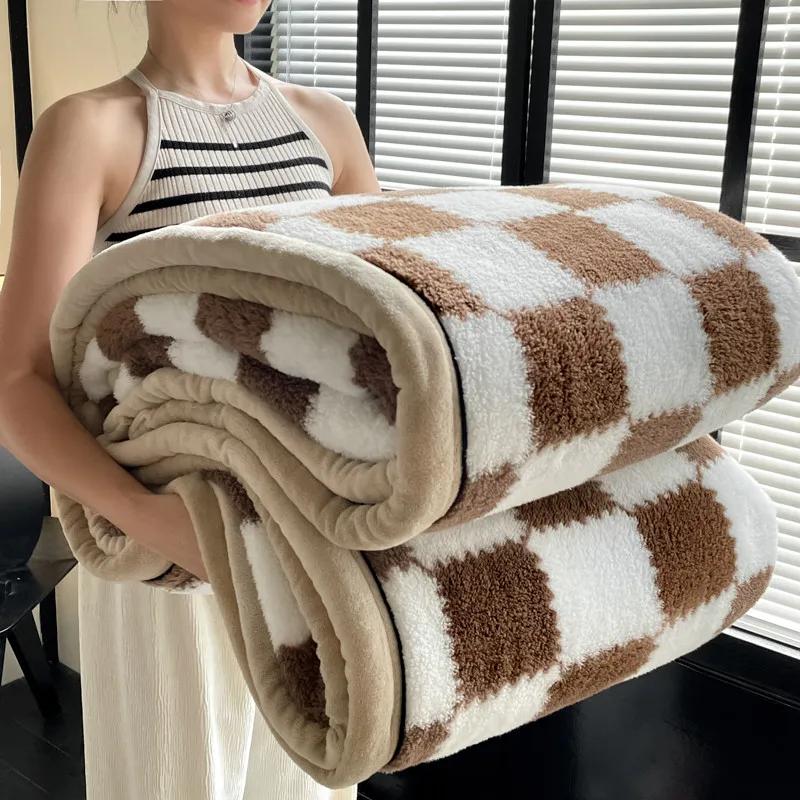 Plush Warm Winter Blanket A Grade Plaid Coral Fleece Soft Thick Bed Blankets for Sofa Single Double Couple Furry Bedspread