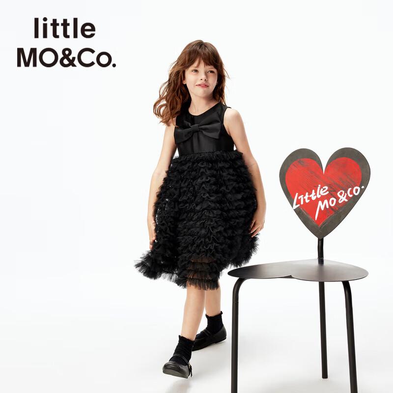 Little MO&Co. Черное сетчатое платье-туту с бантом для девочек, Осень 2025