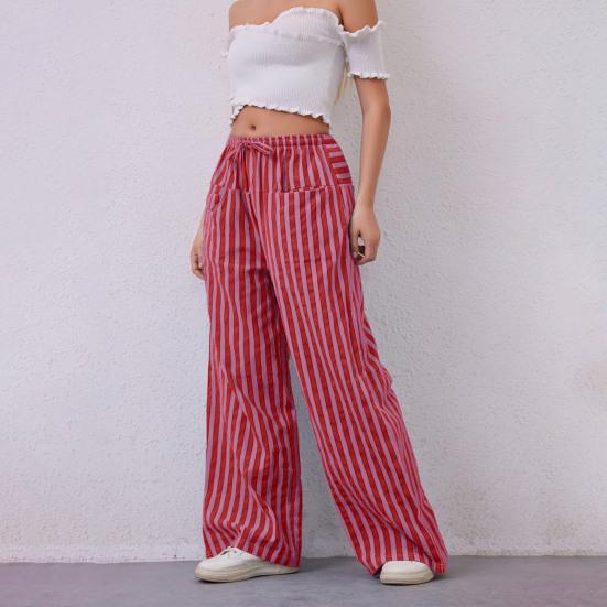 Женские длинные брюки с низкой посадкой, эластичной талией, регулируемые повседневные брюки с карманами, свободные