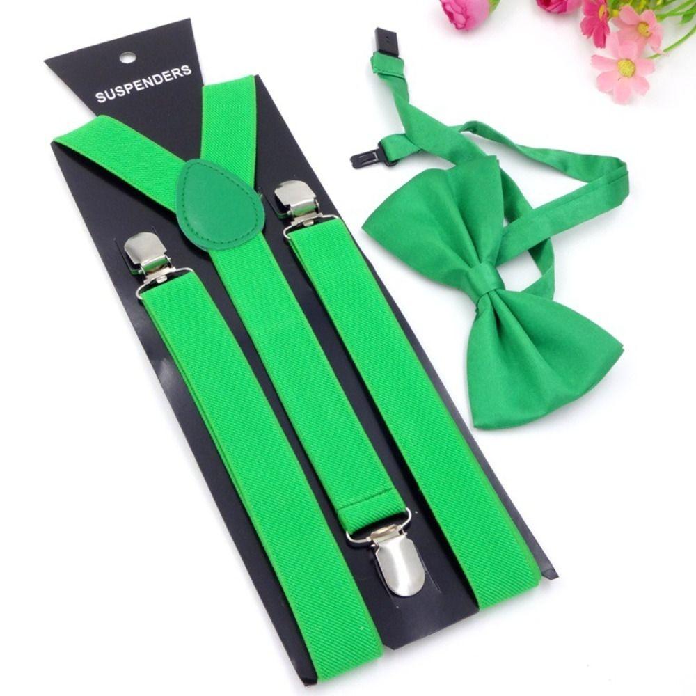 Gift Men Women Elastic Leather Suspenders Braces Adjustable Straps Bow Ties Set Unisex Suspenders