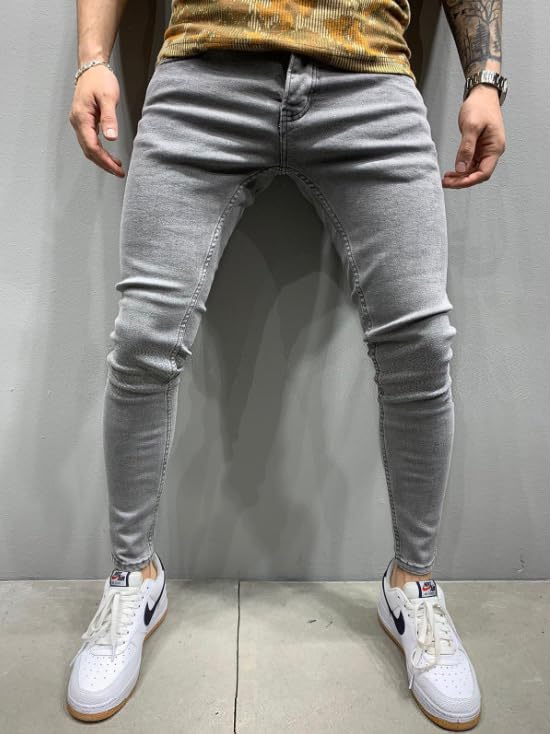 Petit De Français Men's Denim Jogger Pants, Distressed Jeans, Rider Jeans, Motorcycle Jeans, D-46 (XXL, Gray)