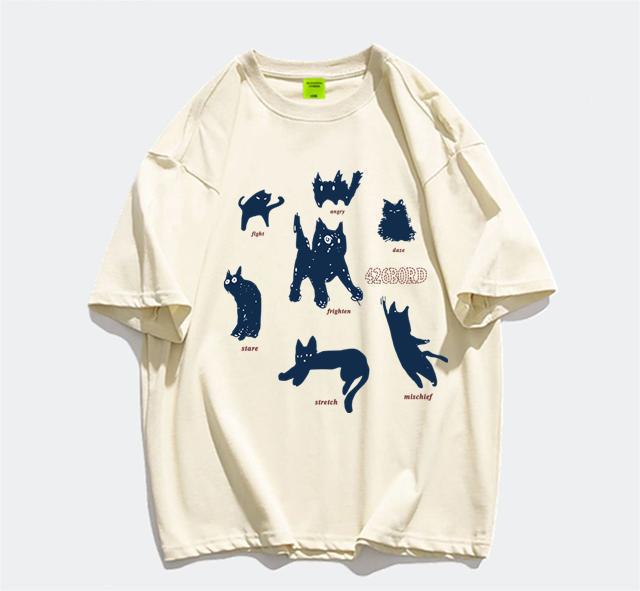 American retro front shoulder short-sleeved t-shirt women's summer design sense niche loose large size small half-sleeved cotton top