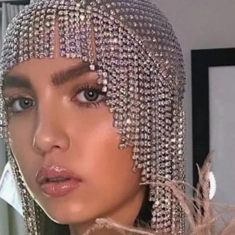 Timeless Luxury Crystals Rhinestone golden silvery bling bling long tassel flapper Bridal Wedding bead Chain Headwear Jewelry