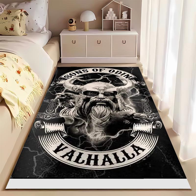Area Rug, Sons of Odin Valhalla Viking God Raven Thunder Poster, Man Cave Decor, Non-Slip Mat