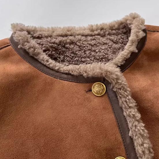 Женское зимнее пальто Yousheng, толстое плюшевое, короткое, с круглым вырезом, однобортное, свободного покроя, для повседневной носки, для школы и поездок на работу