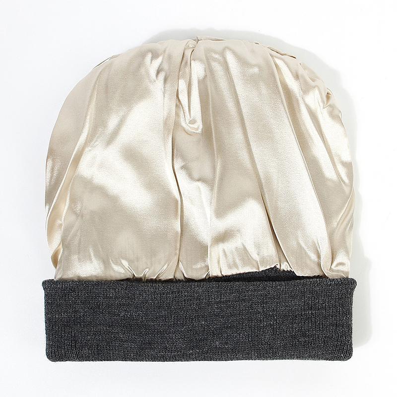 2025 Высококачественная шапка-бини с манжетами из плотного шелка и атласной подкладкой, индивидуальная пустая шапка-бини, зимняя вязаная шапка с атласной подкладкой
