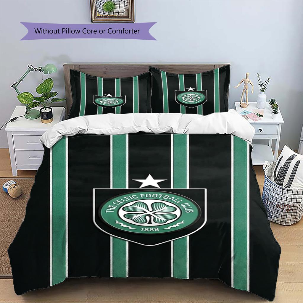 Celtic FC Logo Pattern Bedding Set Quilt Cover Pillowcase Home Decor Gift (1 * duvet cover + 2 * pillowcase, without core)